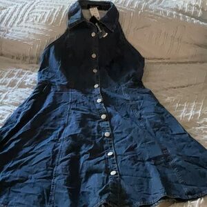 Allegra K Blue Sleeveless Halter Sundress